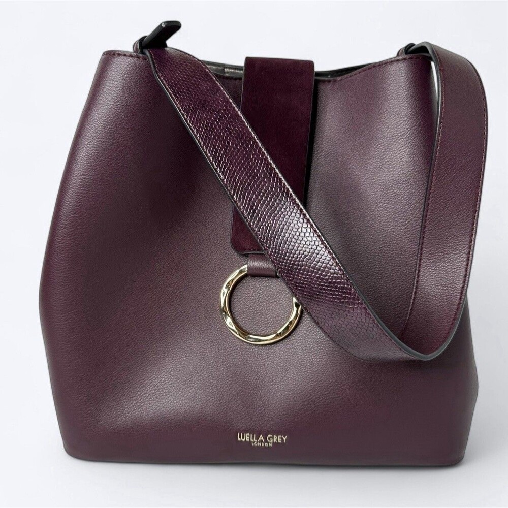 Luella Grey London Handbag‎ Hobo Shoulder Bucket Bag Purple Faux Leather Footed